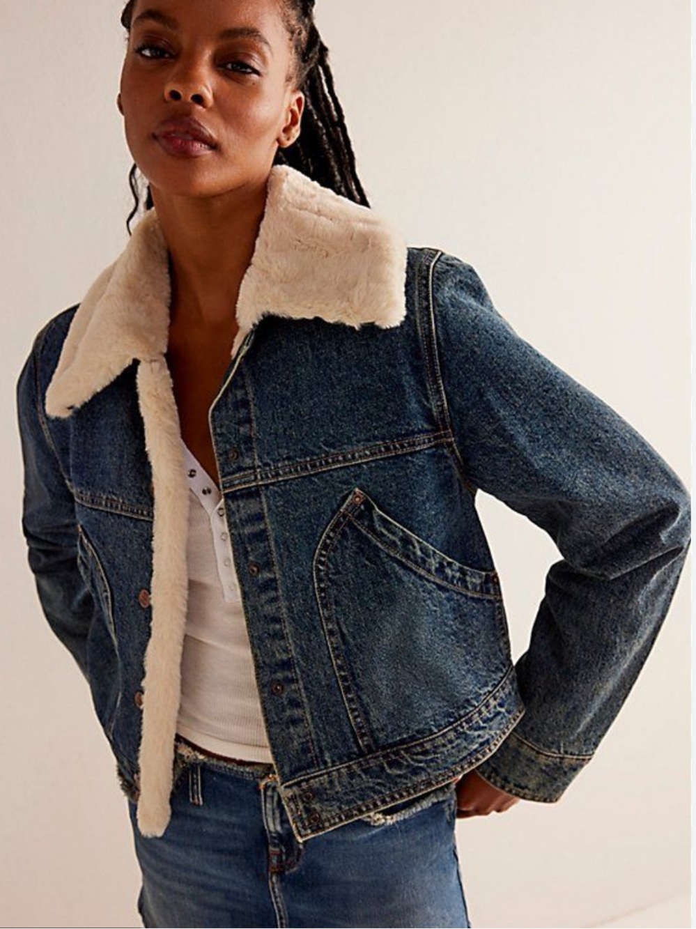 We The Free Tia Cozy Faux Fur Lined Denim Jacket